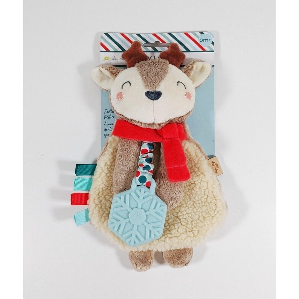 Itzy Lovey  Security Blanket Reindeer Plush w/ Soothing Teether & Tags NEW